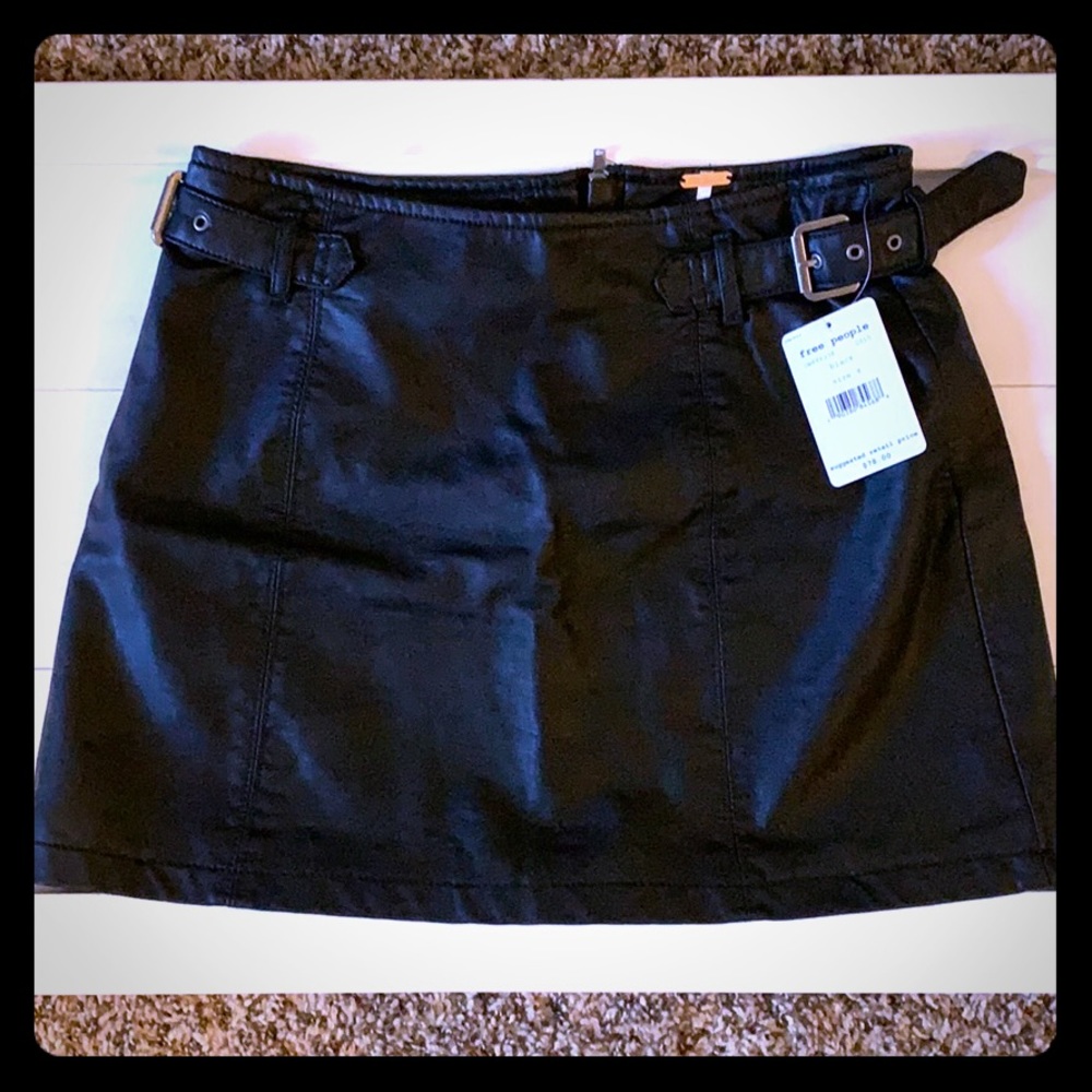 NWT Free People black vegan leather skirt